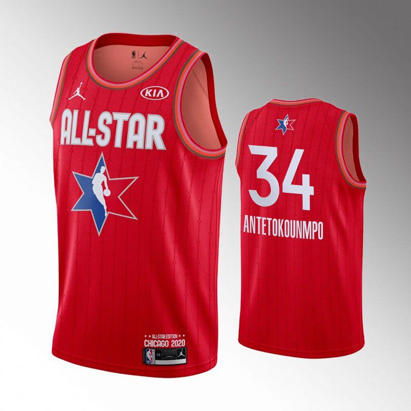 Men Milwaukee Bucks #34 Antetokounmp Red 2020 All Star NBA Jerseys